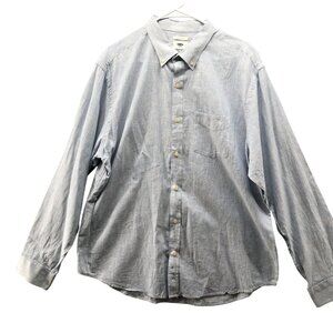 Old Navy Cotton Linen Long Sleeve Shirt Mens XL Blue White Stripe Button Down